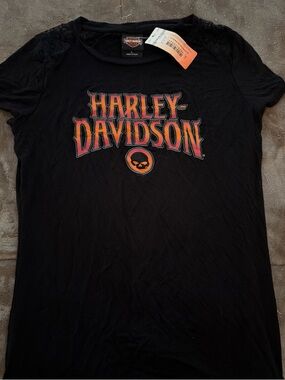 Harley-Davidson Black Tee with Orange-Red Logo